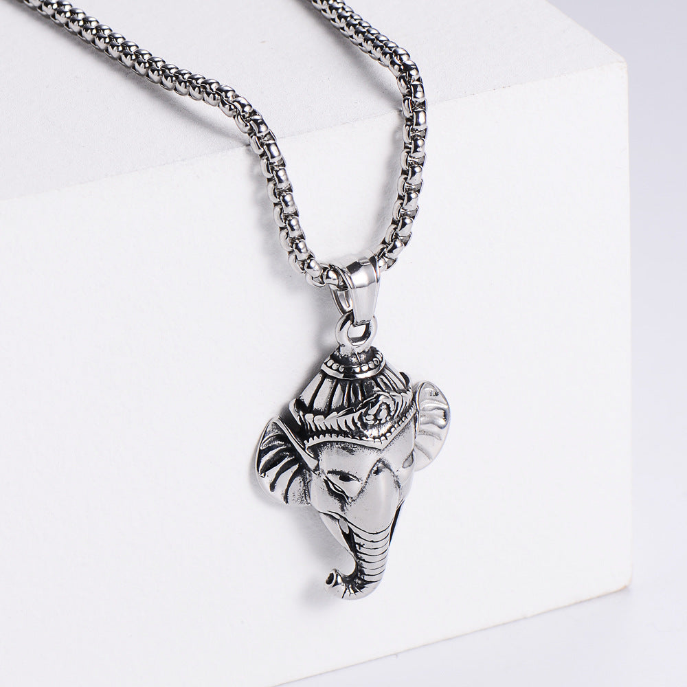 Stainless Steel Elephant Lord Ganesh Lucky Symbol Hindu Necklace