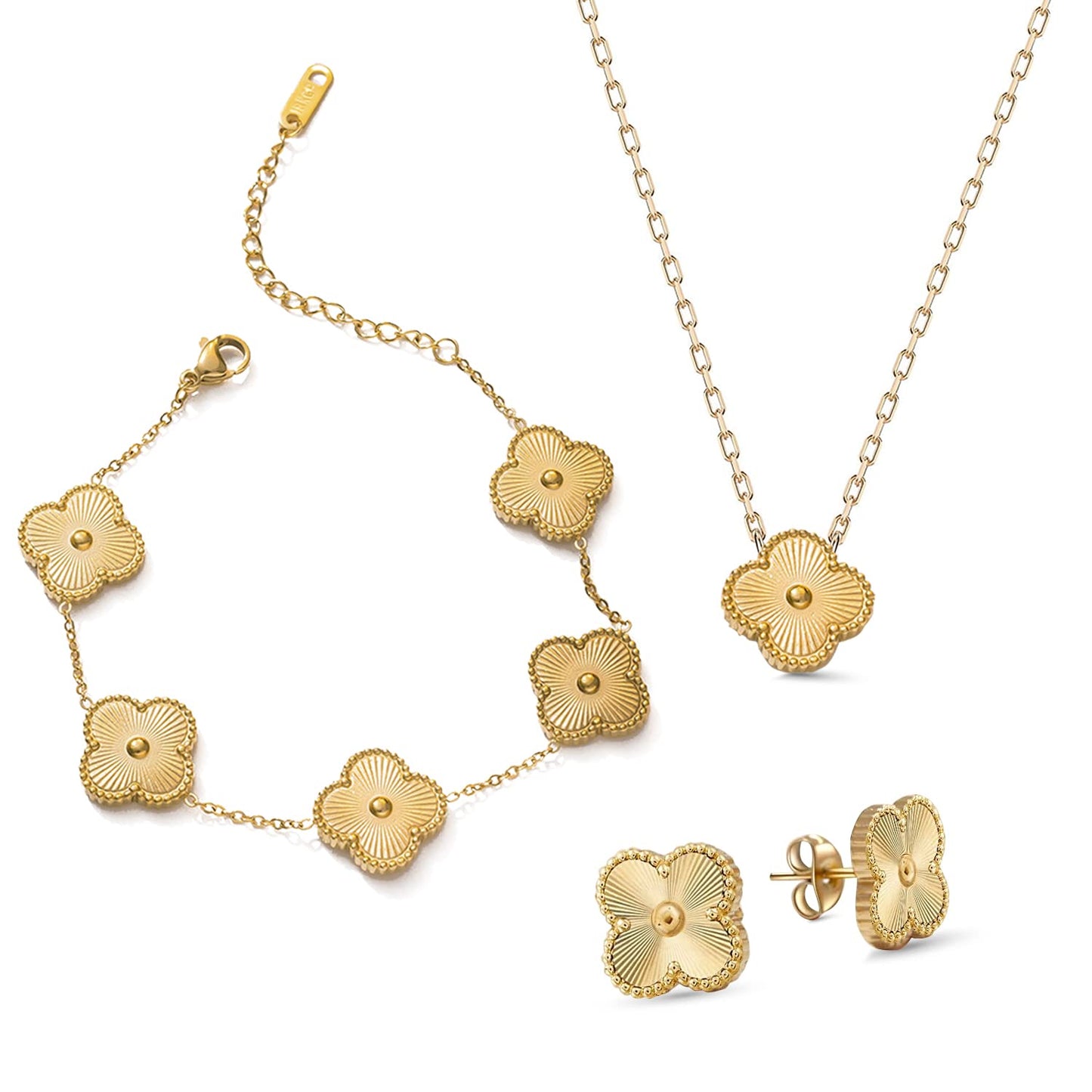High Quality Stainless Steel Van Cleef Inspired Clover 3pc Set (Gold)