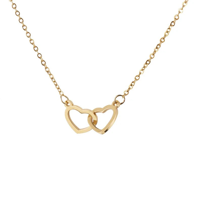 Stainless Steel Dainty Interlocking Hearts Necklace