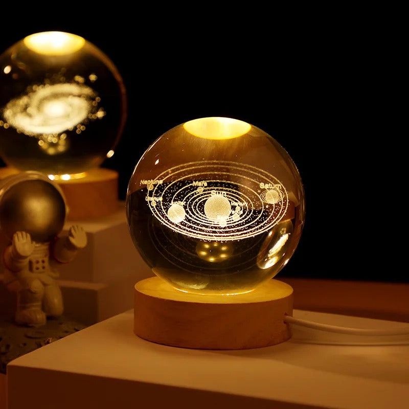 3D Laser Engraved Glass Crystal Ball Lamp Universe Astronomy Decor (Solar System)