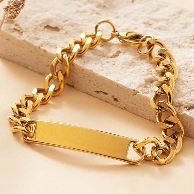 Customizable 18k Gold-Filled Stainless-Steel Cuban Bracelet with Engraving