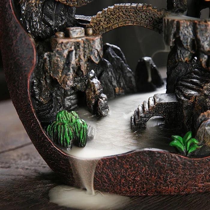 Large Mountain Back-Flow Incense Holder + 10 Free Incense Cones