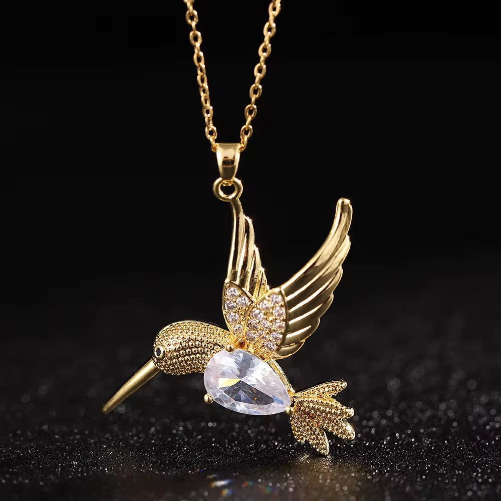 Stainless Steel Zircon Hummingbird Necklace