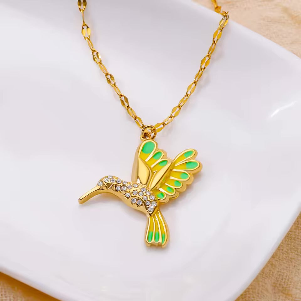 Stainless Steel Zircon Hummingbird Necklace