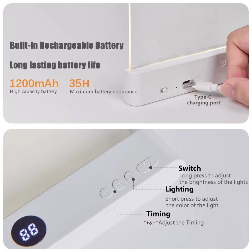 Rechargeable Full-Page 2 in 1 LED Acrylic Panel Reading Book Light – 3 Color Mode