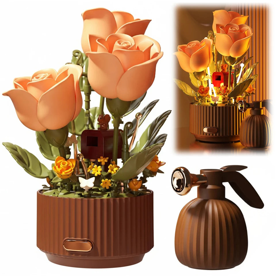 Whispers Of Rose Magic Watering Can Blooming Garden Flowers Building Blocks Set (255pcs)