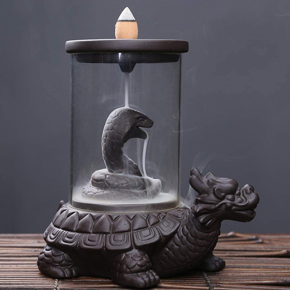 Cobra Snake on Turtle Incense Holder + 10 Free Back-Flow Incense Cones.