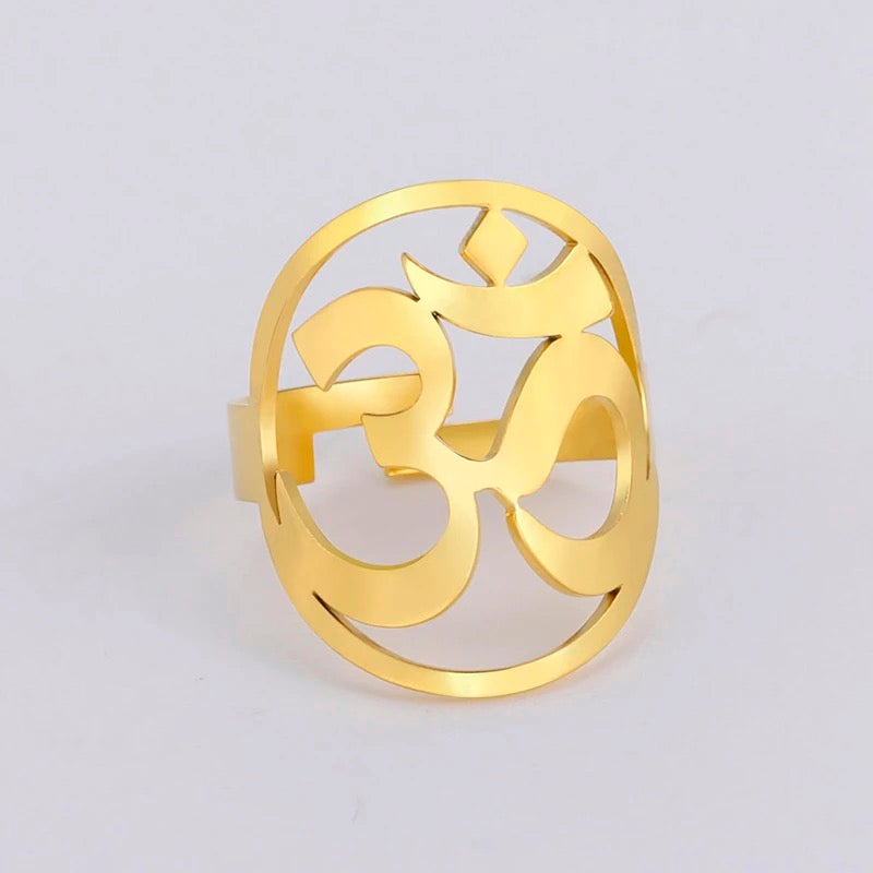 Stainless Steel Hindu “OM” Symbol Adjustable Ring