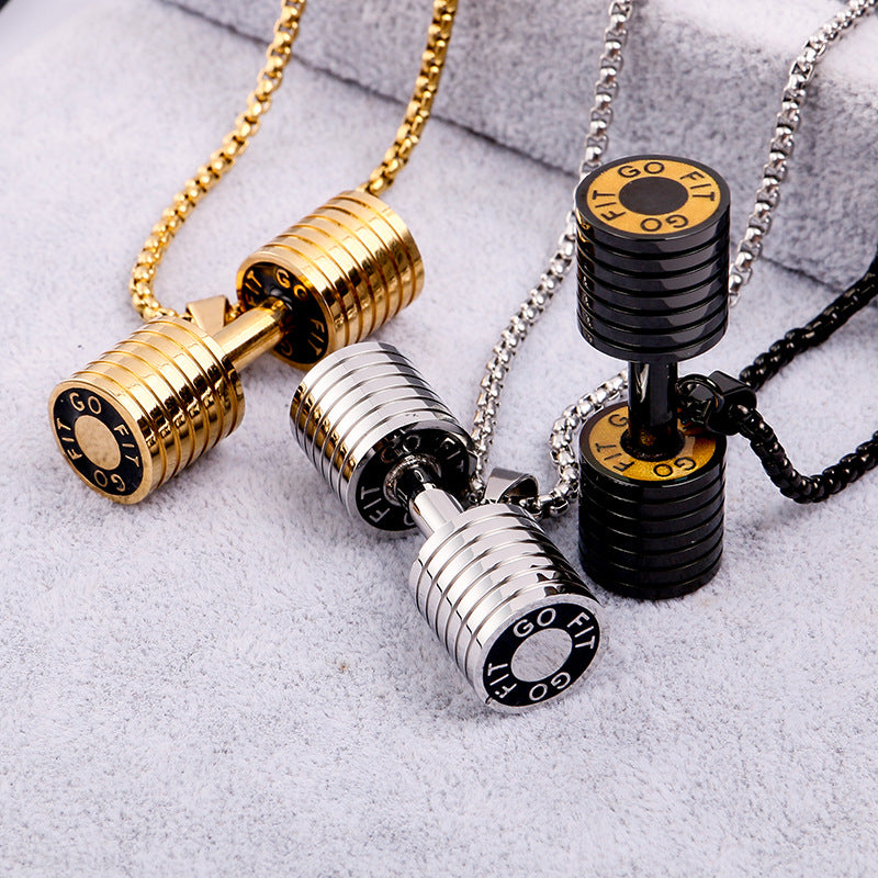 Stainless Steel Mens Dumbbell Necklace