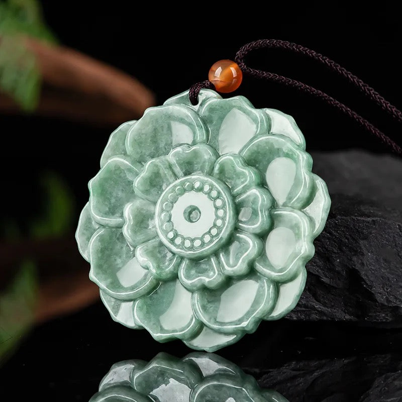 Natural Jade Carved Lotus Pendant Necklace