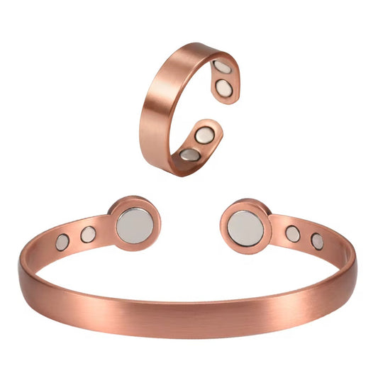 Adjustable Ultra Strength Pure Copper Magnetic Bracelet & Ring Set  (99.99% Copper)