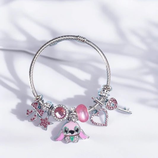 Stainless Steel Pink Angel Zircon Charm Bracelet