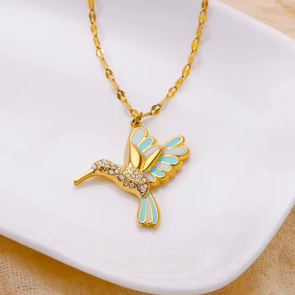 Stainless Steel Zircon Hummingbird Necklace