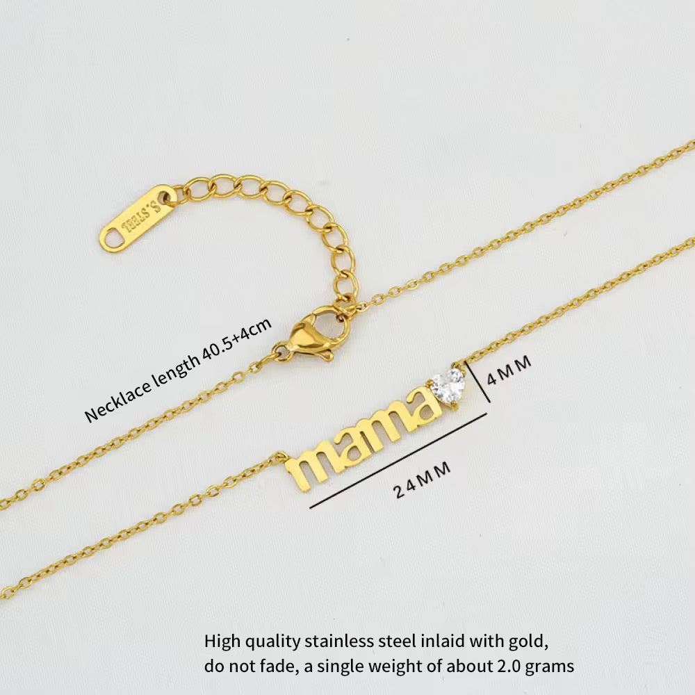 High Quality Stainless Steel ‘Mama’ Zircon Necklace