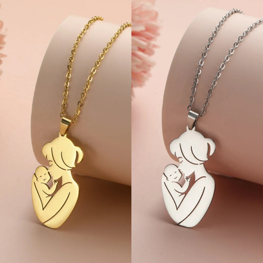 Stainless Steel Mother Holding Her Child Necklace