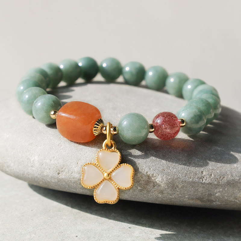 Jade Four Leaf Clover Prosperity Charm Bracelet  (8mm)