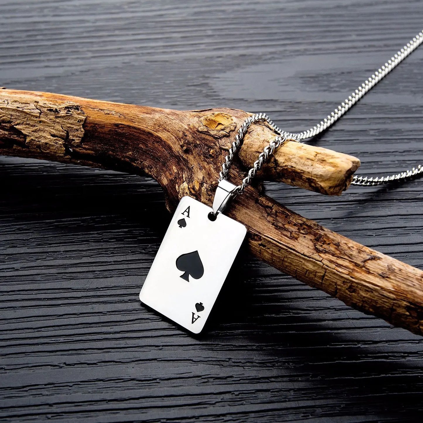 Stainless Steel Ace Of Spades Necklace