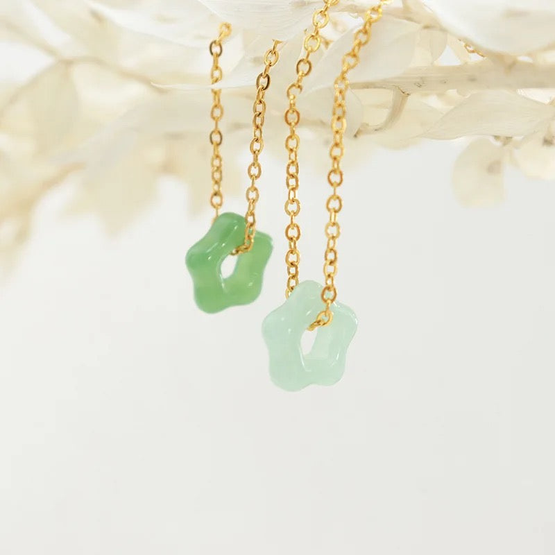 Dainty Lucky Jade Star + Stainless Steel Necklace