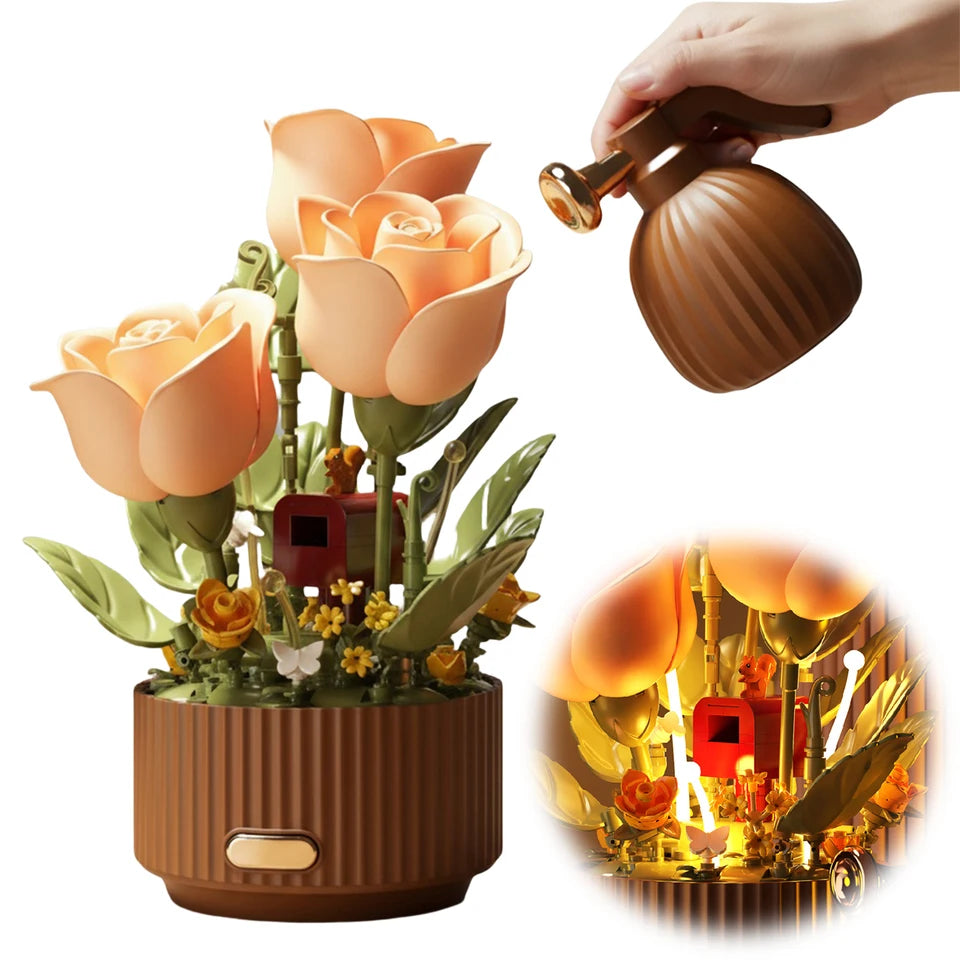 Whispers Of Rose Magic Watering Can Blooming Garden Flowers Building Blocks Set (255pcs)