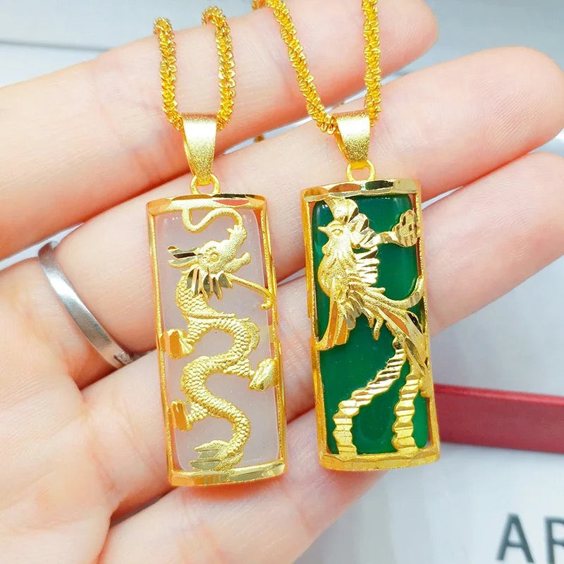 Jade Dragon & Phoenix Necklace