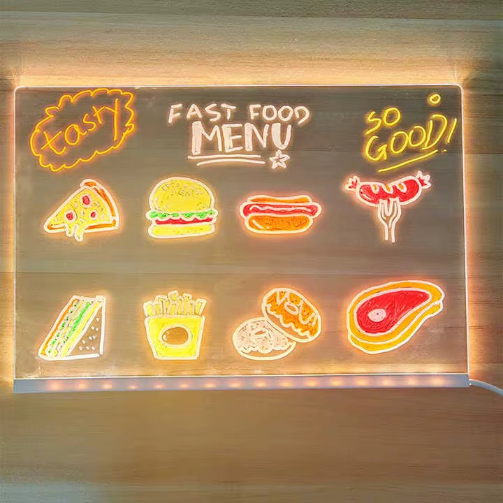 LED Erasable Luminous Acrylic Coloring Writing Board with 7 Color Pens