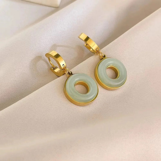 Stainless Steel Jade Earrings