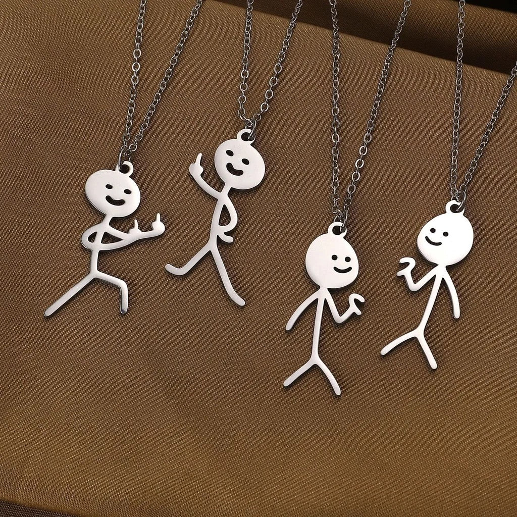 Stainless Steel Funny Doodle Love Necklace 2pc