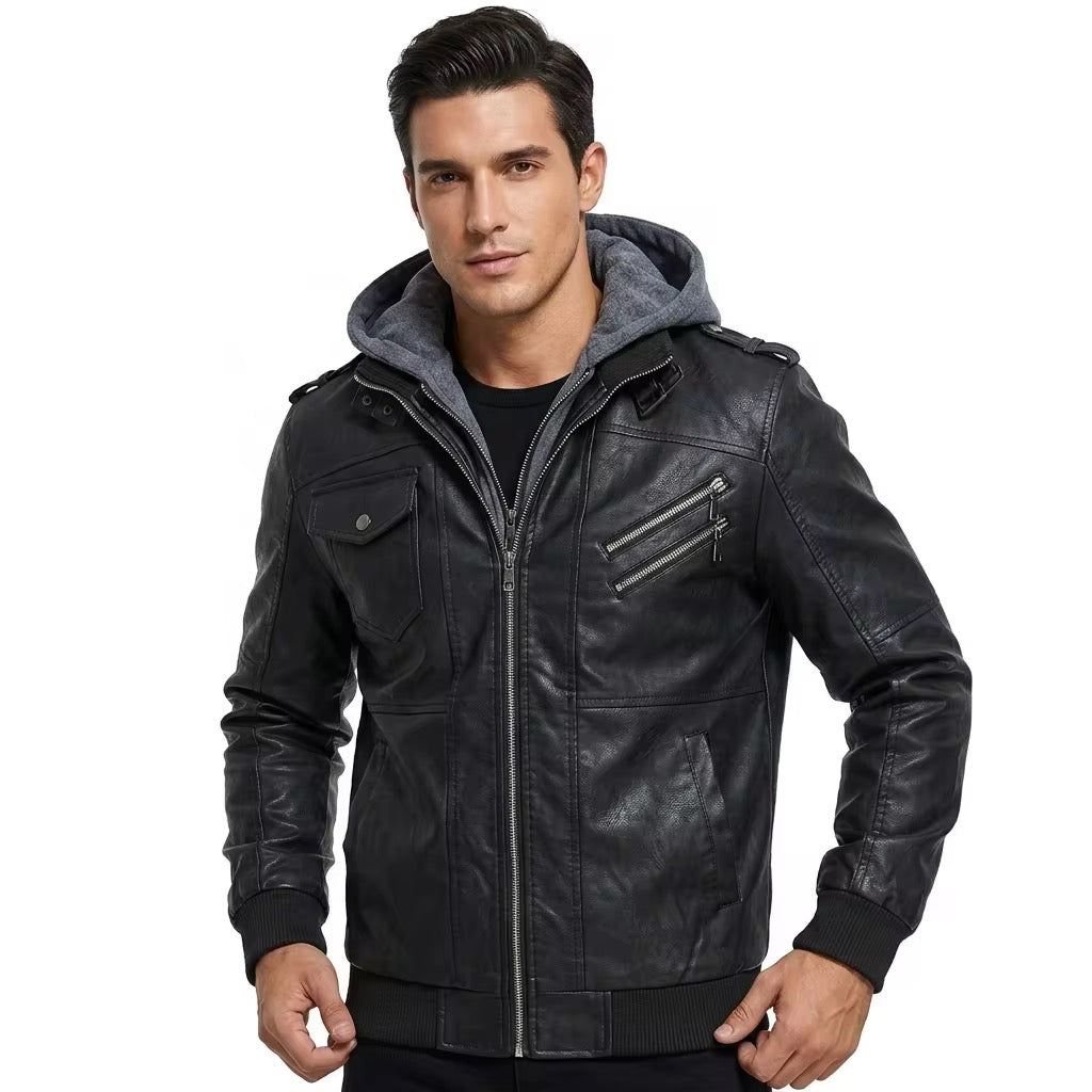 High Quality Men’s Biker Leather Jackets (Attachable Hoodie)
