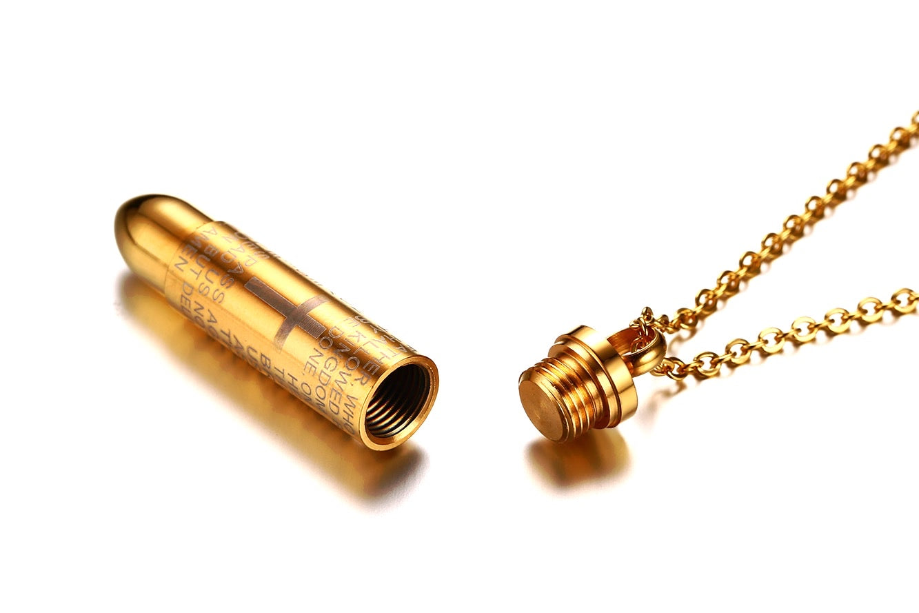 Stainless Steel Bullet Capsule Prayer Necklace