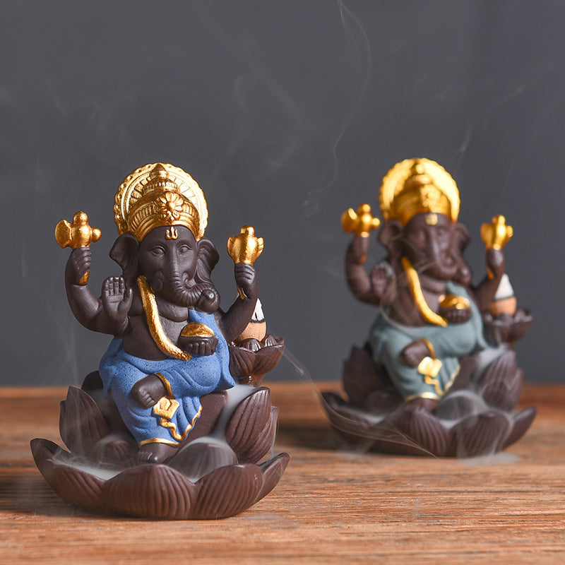 Mini Lord Ganesh Incense Holder + 10 Free Back-Flow Incense Cones