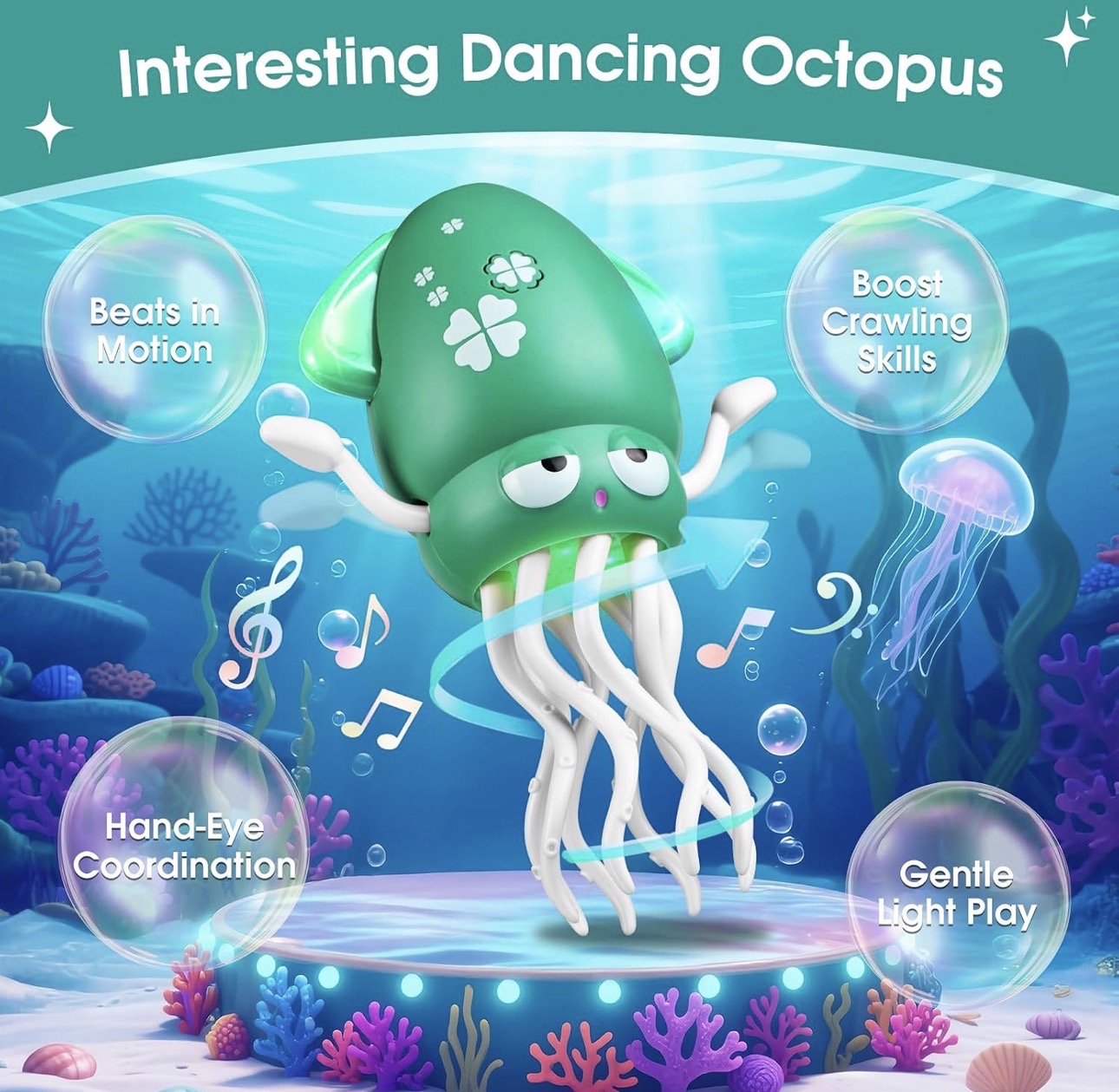 Kids Smart Electronic Dancing & Crawling Squid Toy with Obstacle Avoidance Sensor, Music & LED Lights