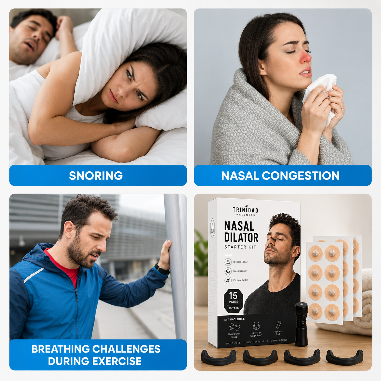 Magnetic Nasal Breathing Strips Kit – Reusable Anti-Snore Nose Dilator for Improved Airflow, Sleep, Cold, Exercise & Daily Use (15 Pairs)