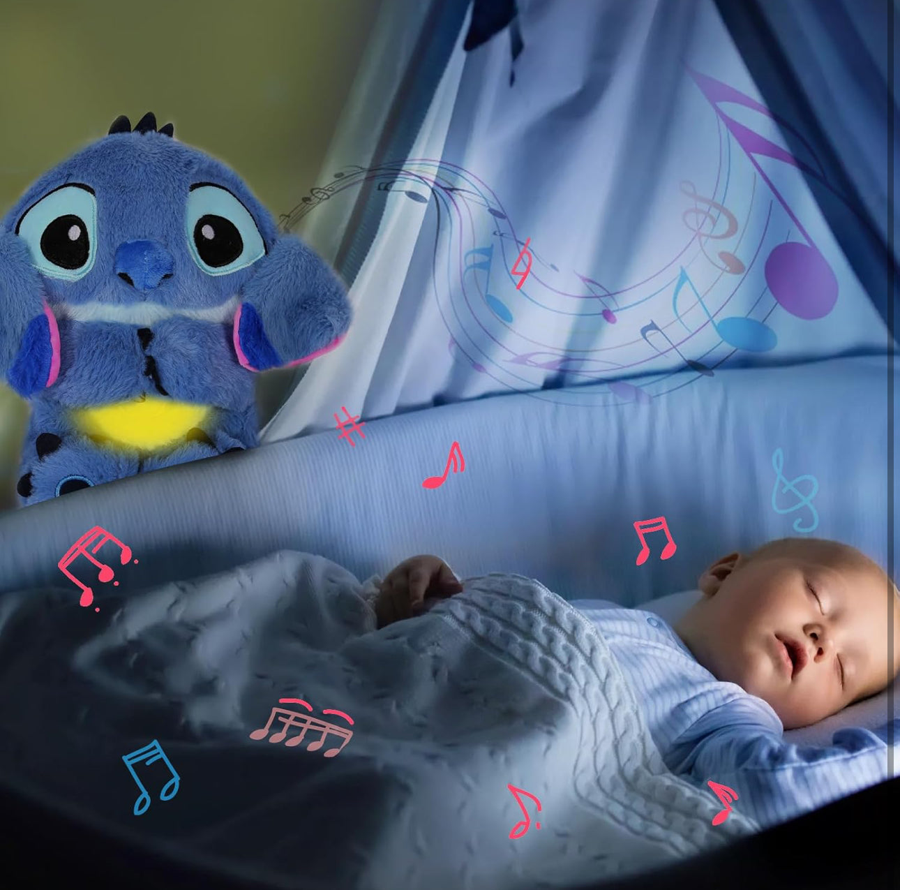 Stitch & Angel Breathing Plushie with Baby Music 🎵