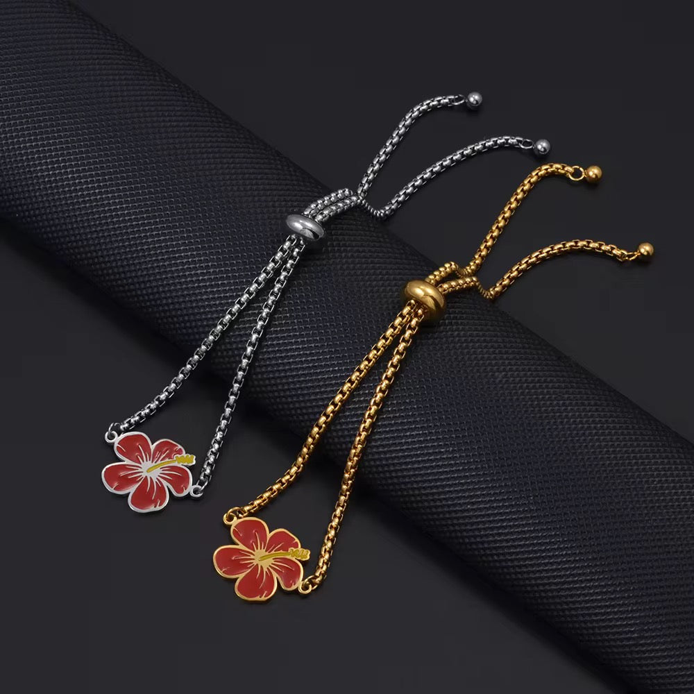 Stainless Steel Hibiscus Adjustable Bracelets