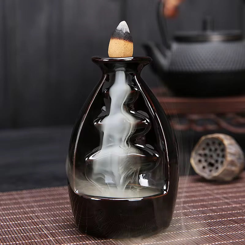 Ceramic Mini Back-Flow Incense Holder + 10 Free Incense Cones