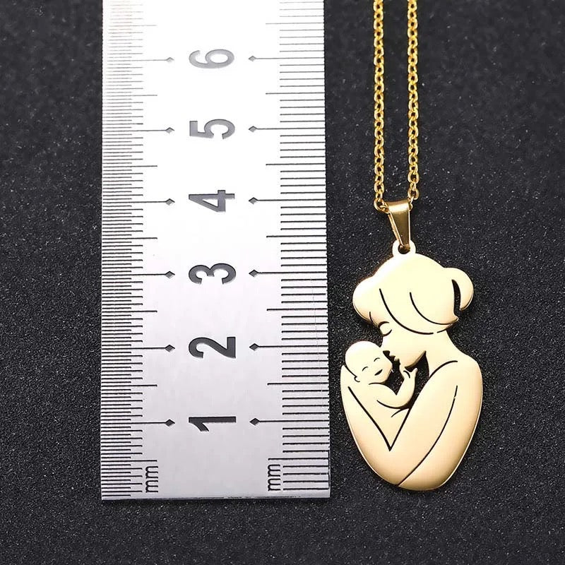 Stainless Steel Mother Holding Her Child Necklace