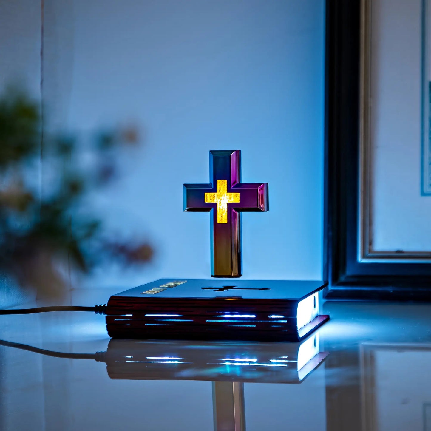 Magnetic Levitating / Floating Cross on Holy Bible