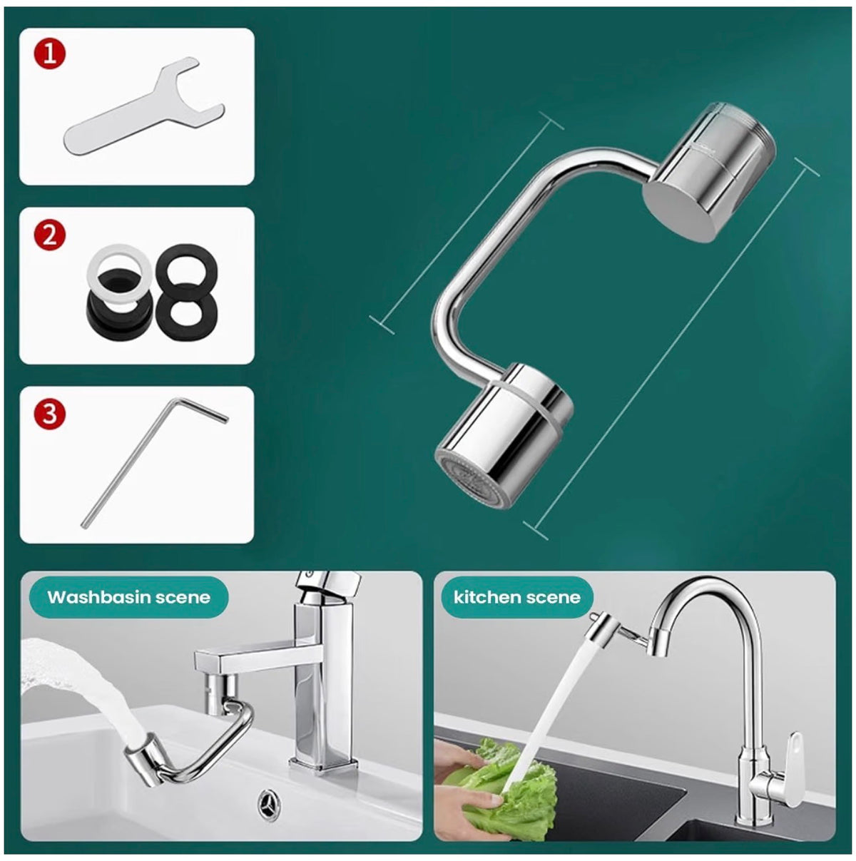 360° Stainless Steel Faucet Extender and Aerator with 2 Spray Modes