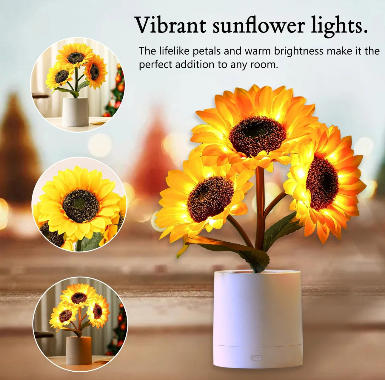 3-Head Sunflower USB Night Light (Table Decor)