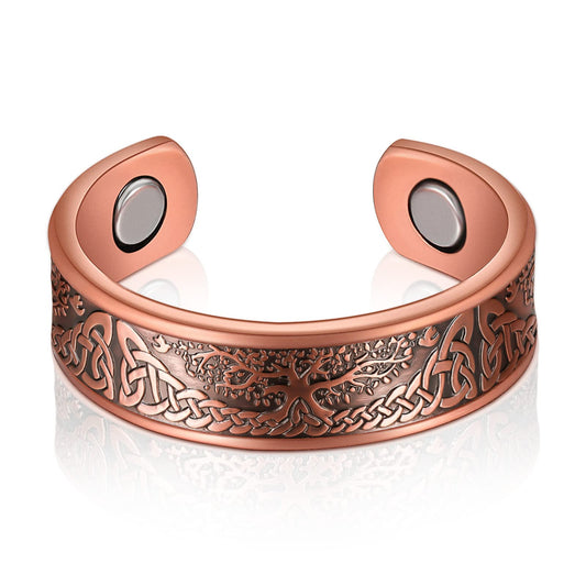 Adjustable Ultra Strength Pure Copper Magnetic Ring (99.99% Copper) Tree of Life Design