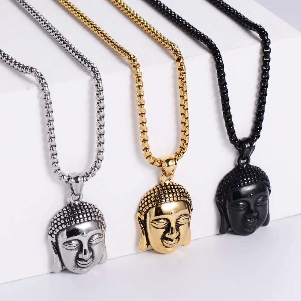 Stainless Steel Buddha Head Necklace