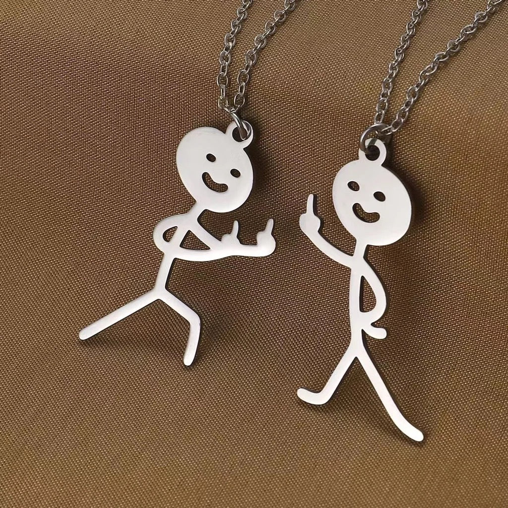 Stainless Steel Funny Doodle Love Necklace 2pc