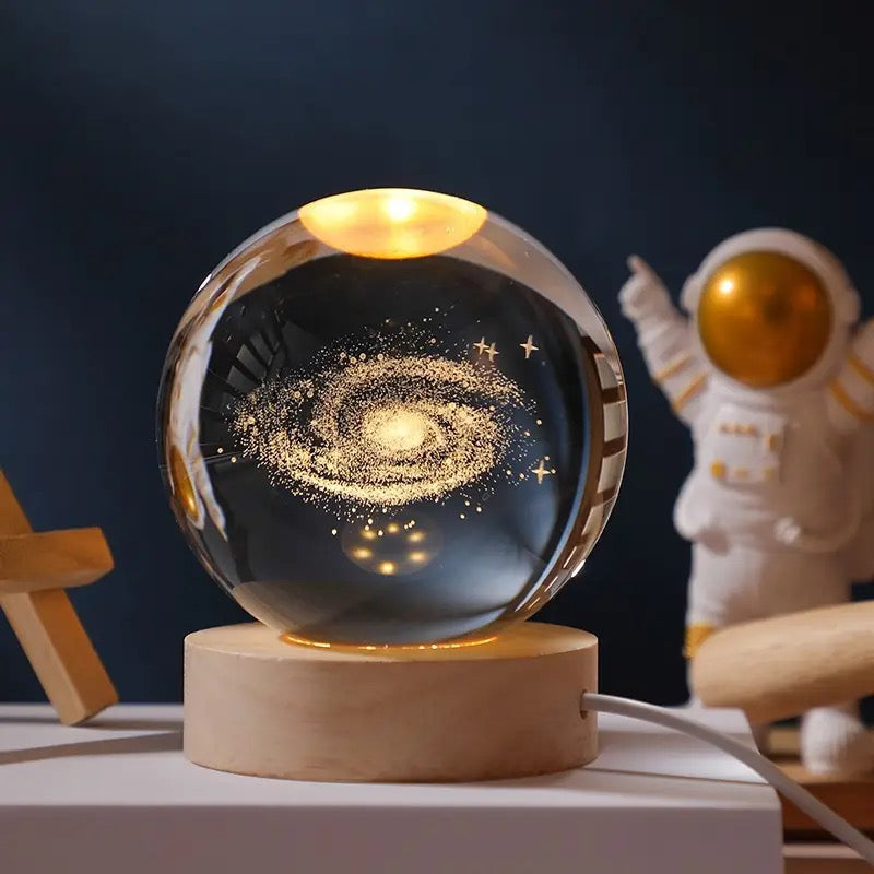 3D Laser Engraved Glass Crystal Ball Lamp Universe Astronomy Decor (Milky Way Galaxy)