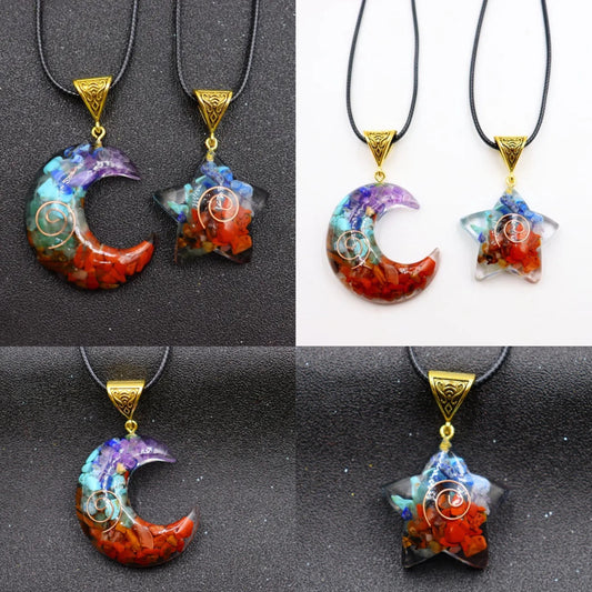 7 Chakra Moon / Crescent Copper Infused Necklace