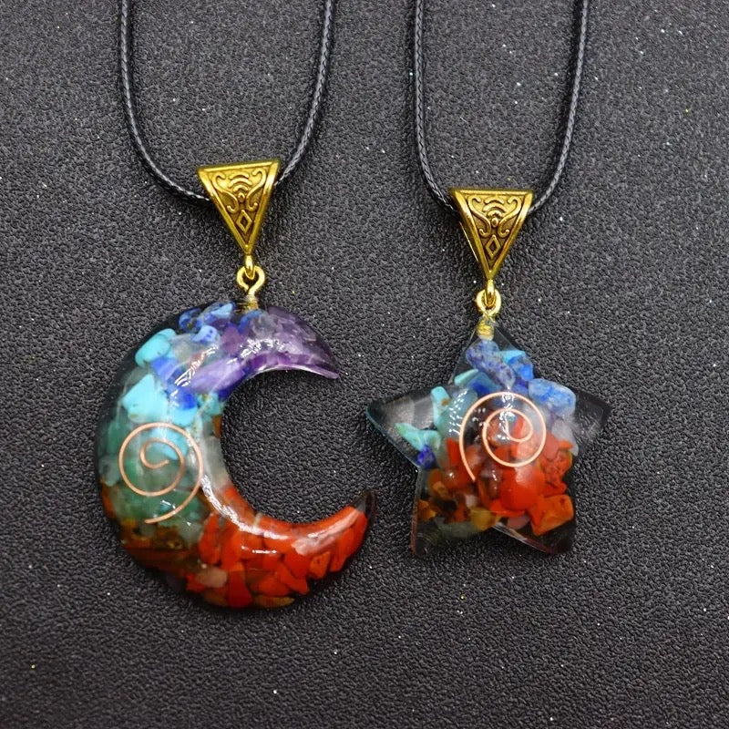 7 Chakra Moon / Crescent Copper Infused Necklace