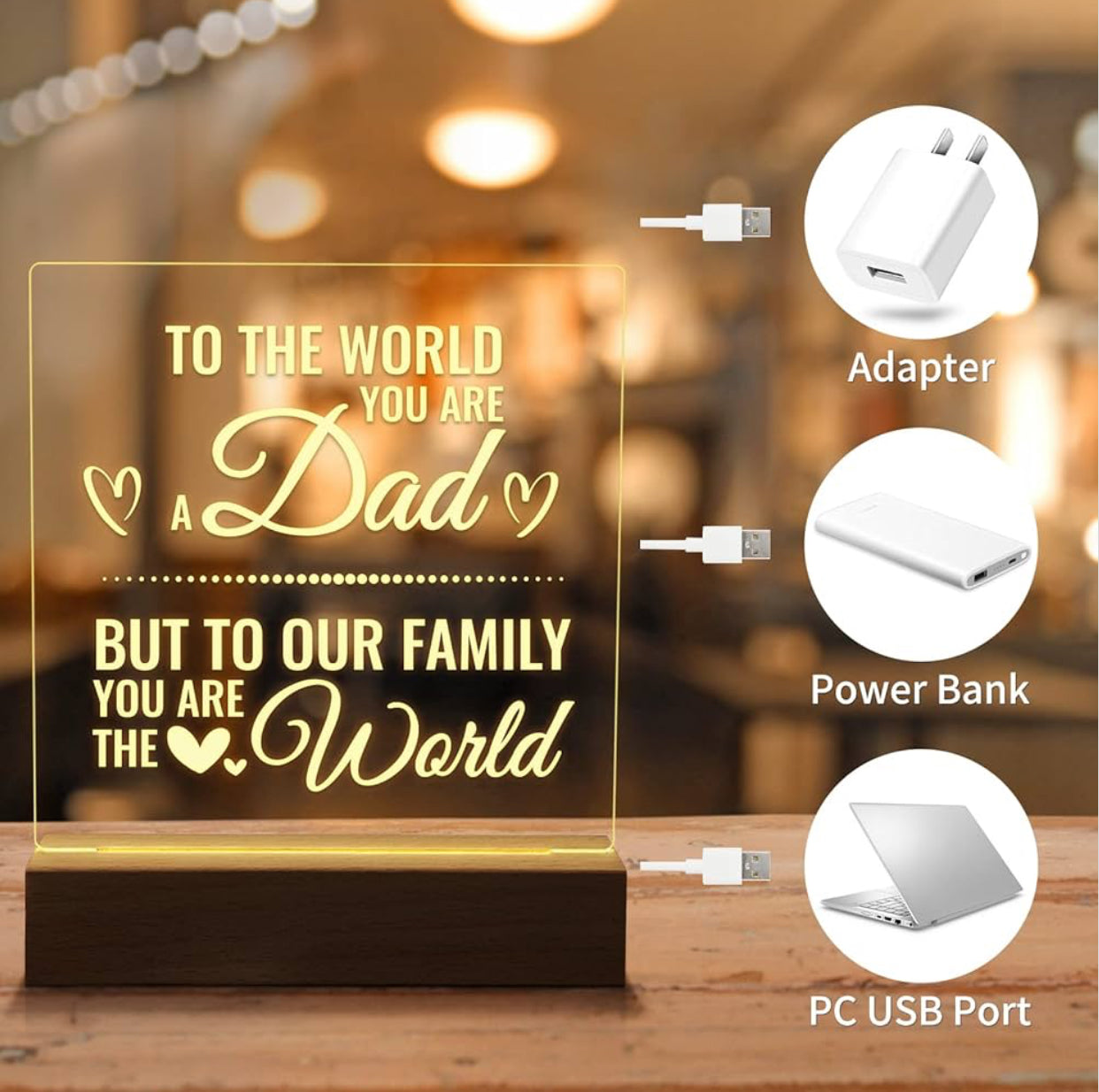 Father’s Love 3D Acrylic Night Lamp With Wooden Base
