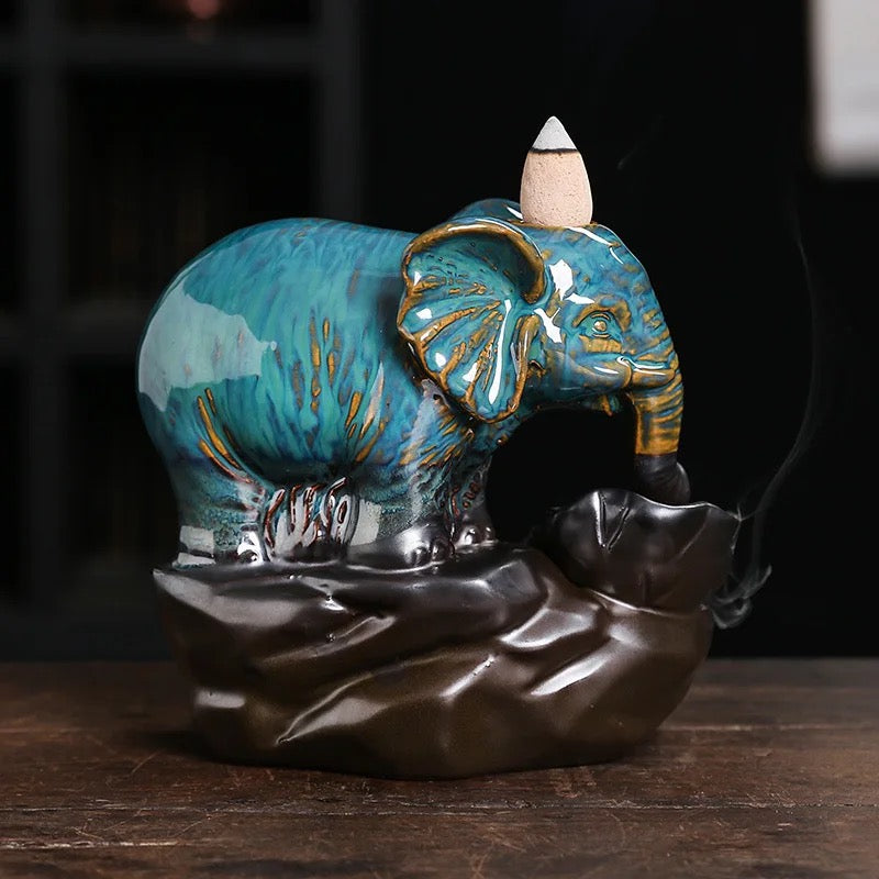 Elephant Designed Back-Flow Incense Holder + 10 Free Incense Cones