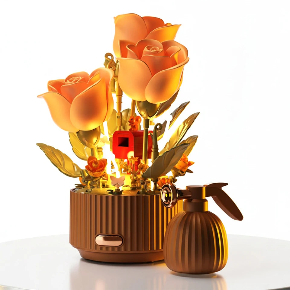 Whispers Of Rose Magic Watering Can Blooming Garden Flowers Building Blocks Set (255pcs)