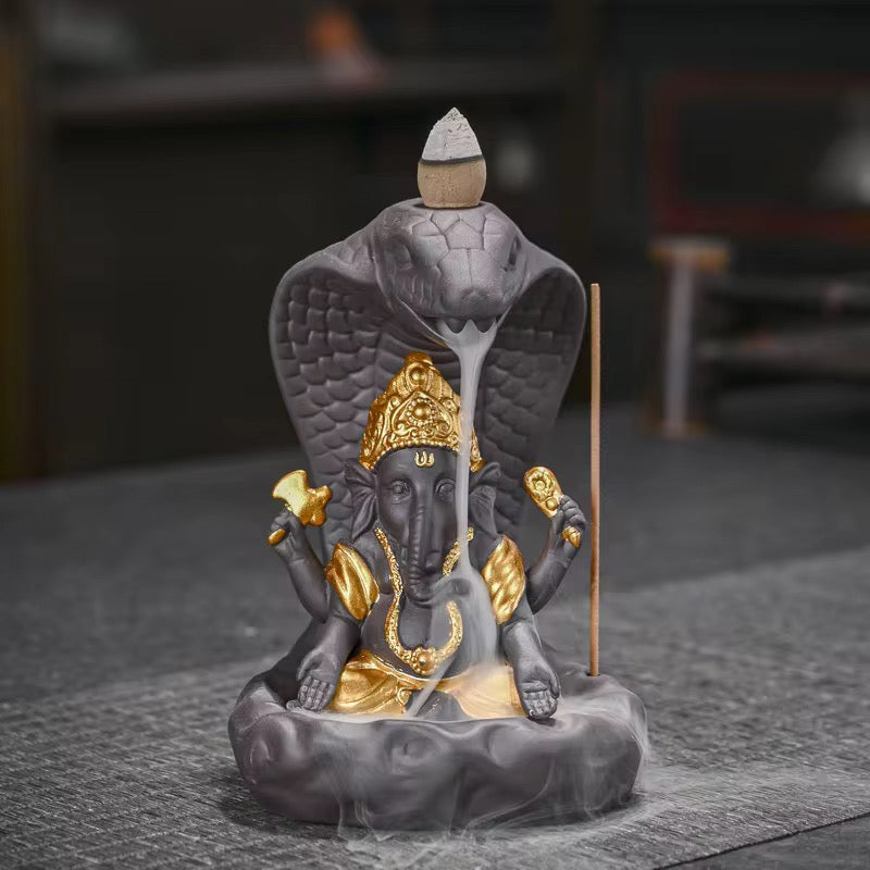 Lord Ganesh on Cobra Snake Back Flow Incense Holder