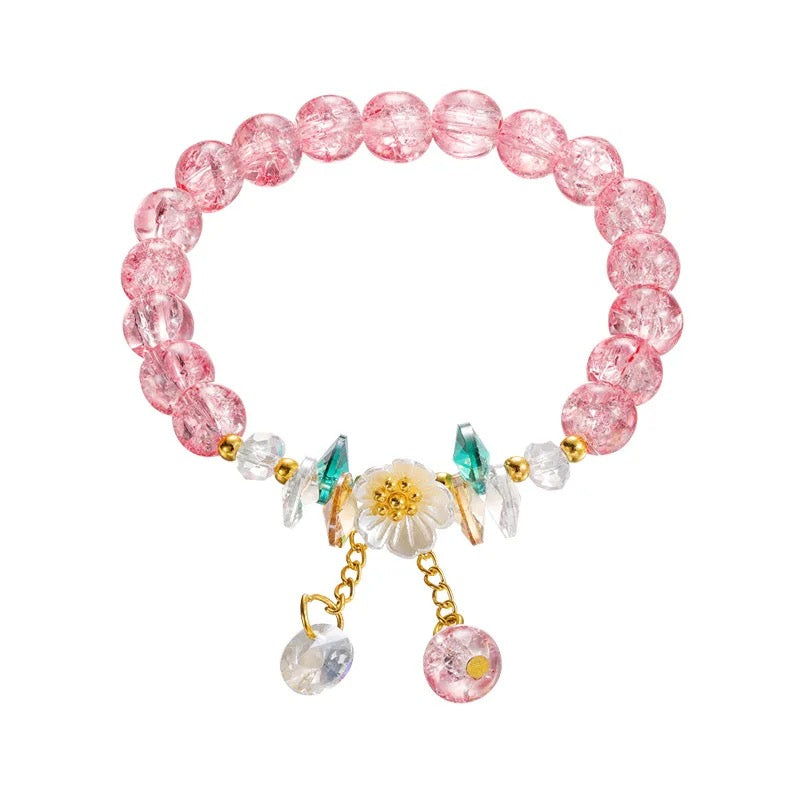 Glass Crystal Floral Charm Bracelet (8MM)